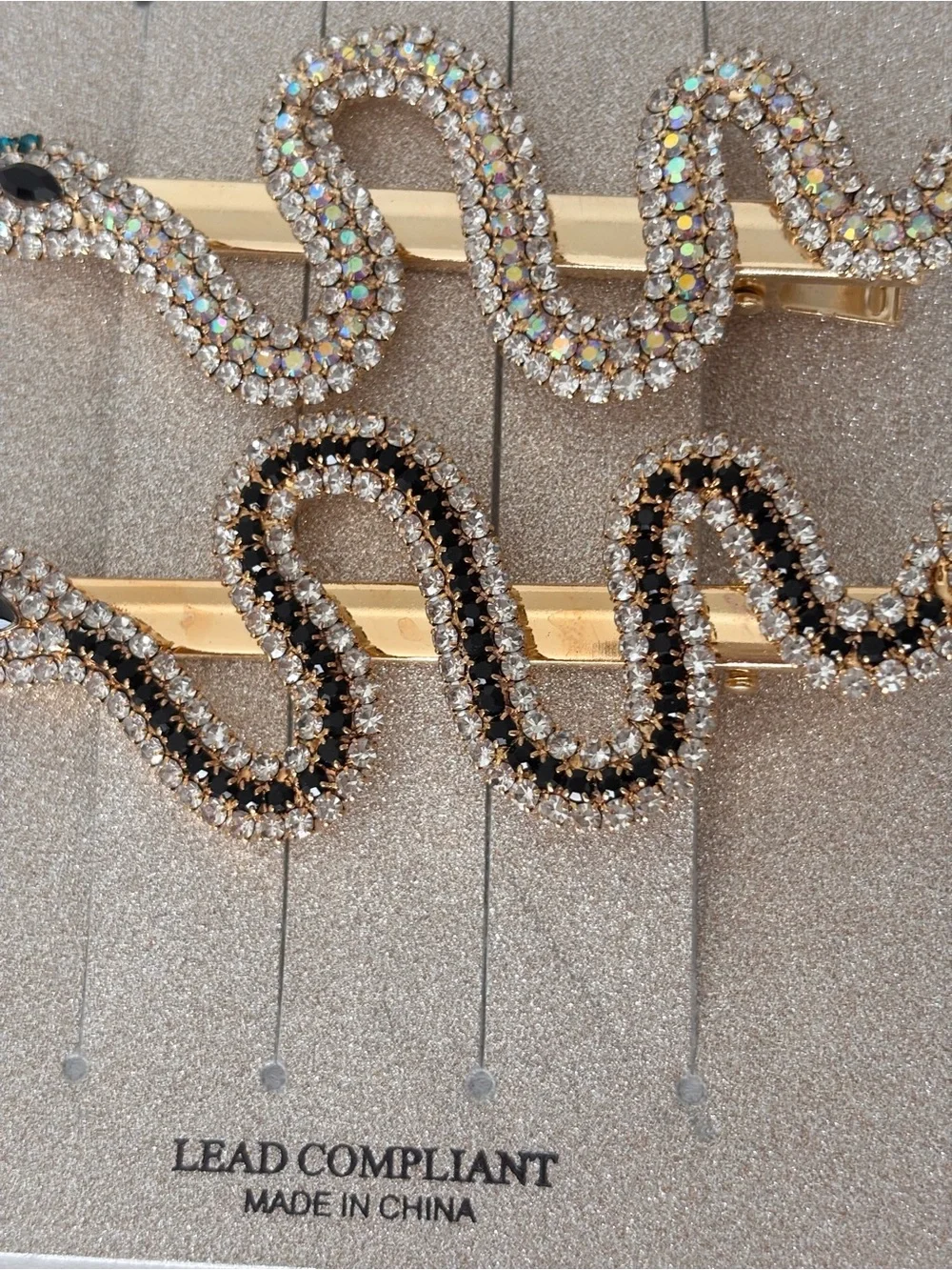 NATASHA Rhinestone Snake/ Serpent Hair Clips (2) NWT